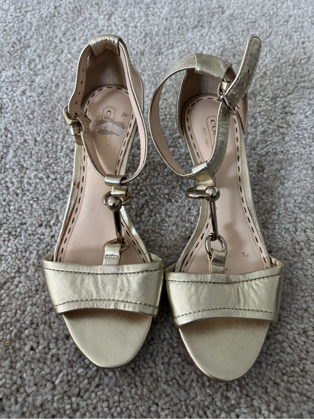 Coach Gold T-Strap Open-Toe Sandals for Women
